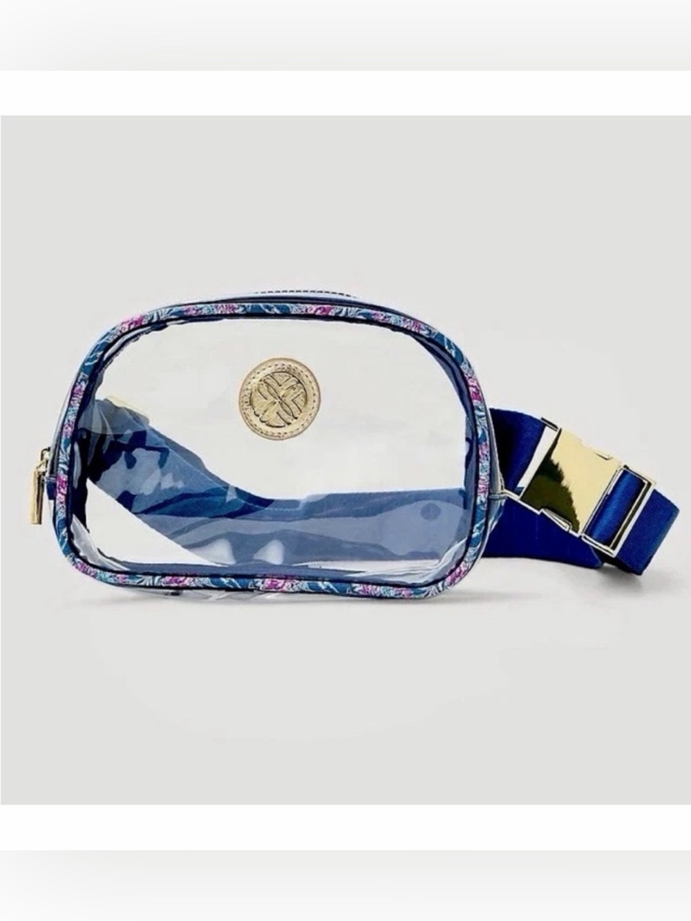 NWOT Lilly Pulitzer Clear Belt Bag with Navy Floral Trim